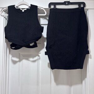 JONATHAN SIMKHAI Black Textured Pencil Midi Skirt and Matching Crop Top (M)